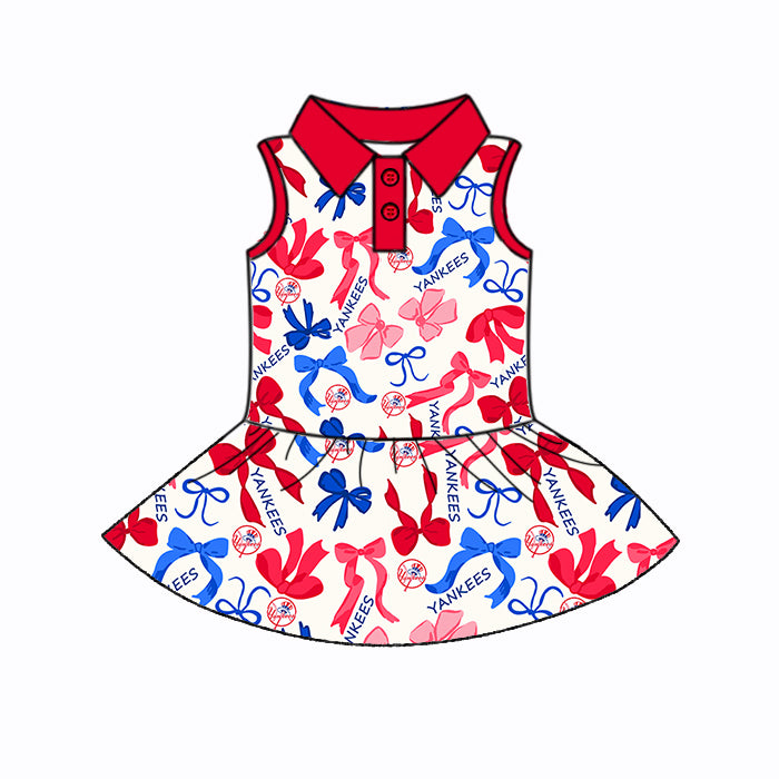 (Custom Design Preorder MOQ 5 Each Color) Team's YANKEES Bows Print Girls Summer Clothes Sisters Matching Wear