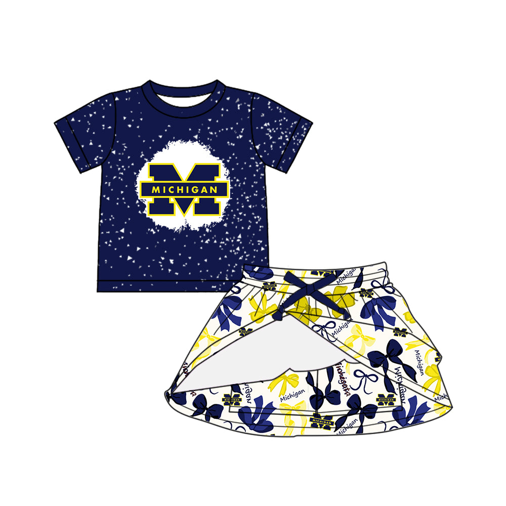 (Custom Design Preorder MOQ 5 Each Color) Team's Michigan Print Girls Summer Clothes Sisters Matching Wear