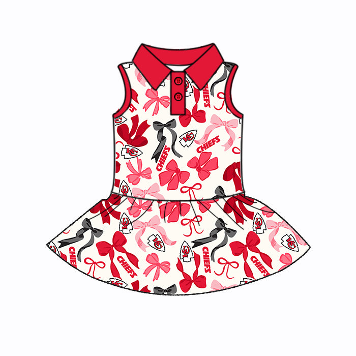 (Custom Design Preorder MOQ 5 Each Color) Team's KC CHIEFS Bows Print Girls Summer Clothes Sisters Matching Wear