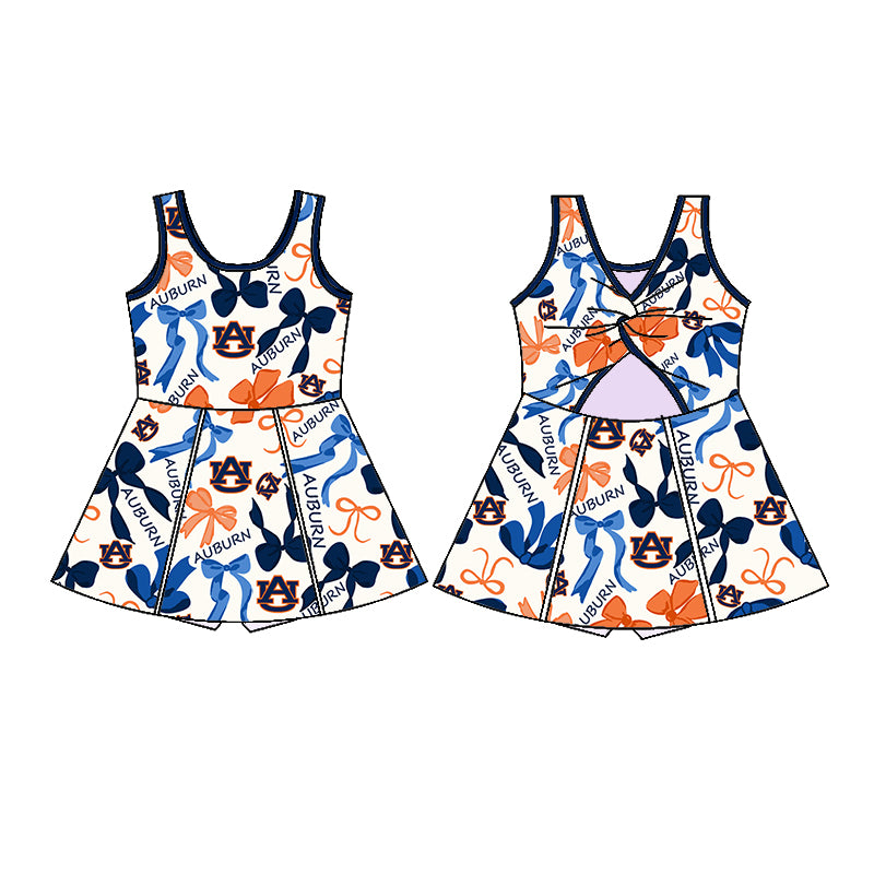(Custom Design Preorder MOQ 5 Each Color) Team's AUBURN Bows Print Girls Summer Clothes Sisters Matching Wear