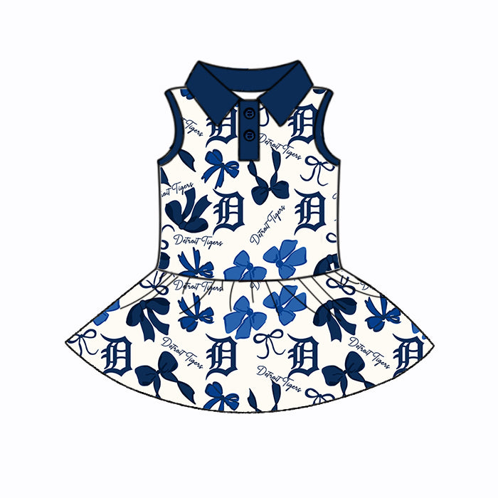 (Custom Design Preorder MOQ 5 Each Color) Team's DETROIT TIGERS Bows Print Girls Summer Clothes Sisters Matching Wear