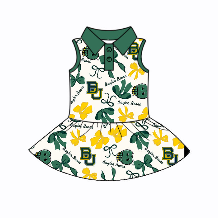 (Custom Design Preorder MOQ 5 Each Color) Team's BAYLOR BEARS Bows Print Girls Summer Clothes Sisters Matching Wear
