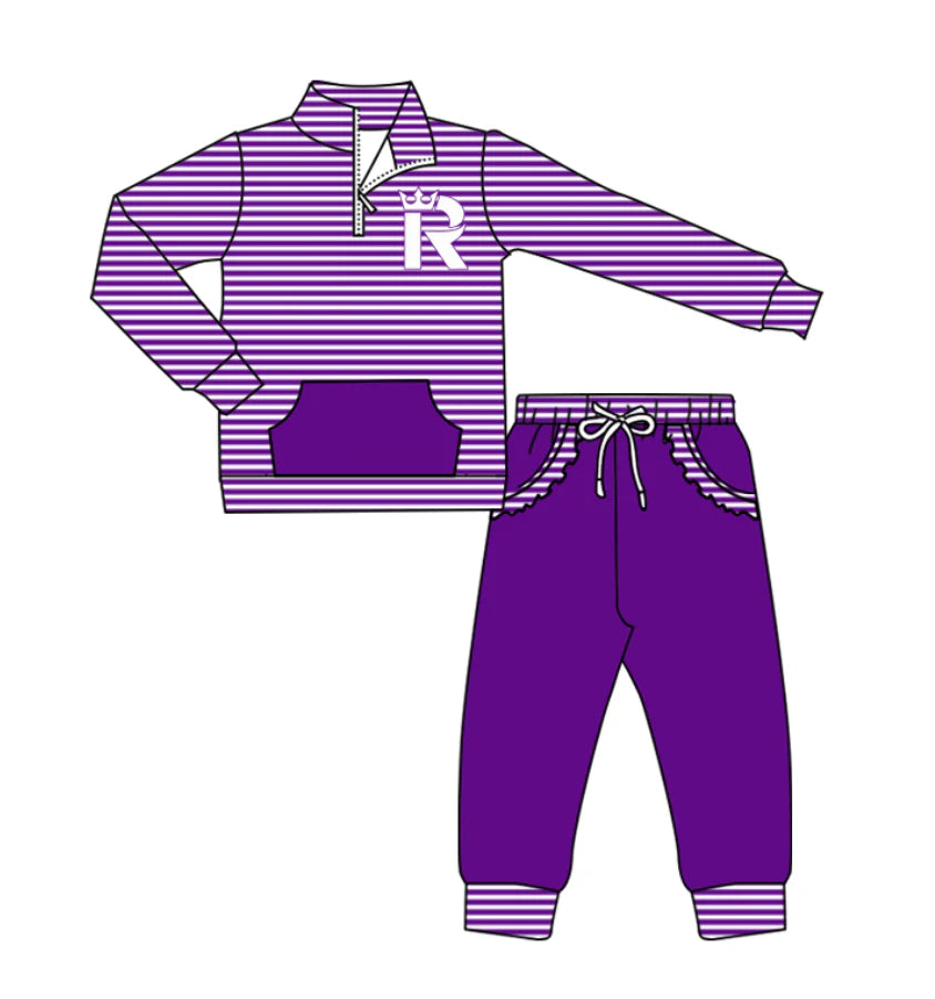 (Custom Design Preorder MOQ 5) Team's Seattle Reign FC Stripes Zipper Top Pockets Pants Girls Clothes Set