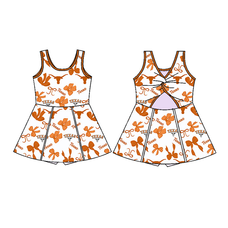 (Custom Design Preorder MOQ 5 Each Color) Team's Texas Longhorns Bows Print Girls Summer Clothes Sisters Matching Wear