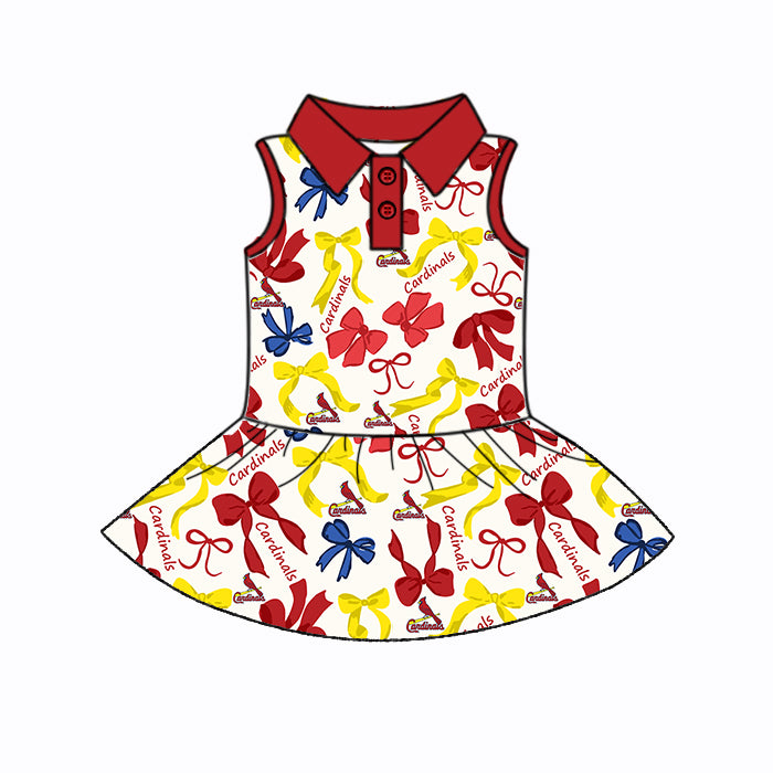 (Custom Design Preorder MOQ 5 Each Color) Team's CARDINALS Bows Print Girls Summer Clothes Sisters Matching Wear
