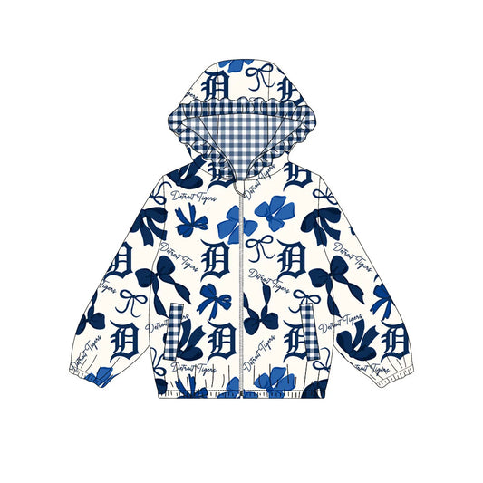 (Custom Design Preorder MOQ 5) Team's DETROIT TIGERS Bows Print Pockets Girls Long Sleeve Zipper Jackets Top