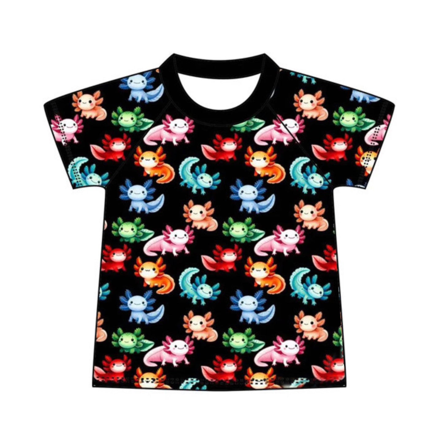 (Custom Design Preorder MOQ 5 ) Colorful Axolotl Print Boys Summer Tee Shirts Top