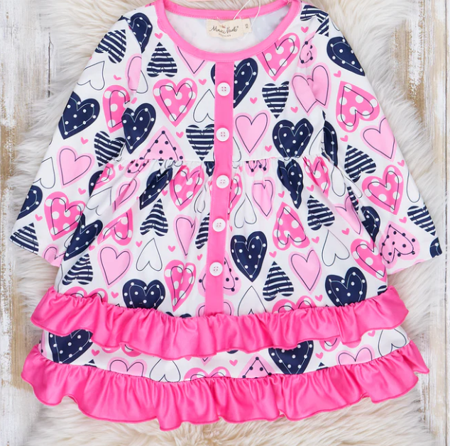 (Custom Design Preorder MOQ 5) Heart Print Girls Valentine's Day Knee Length Dress