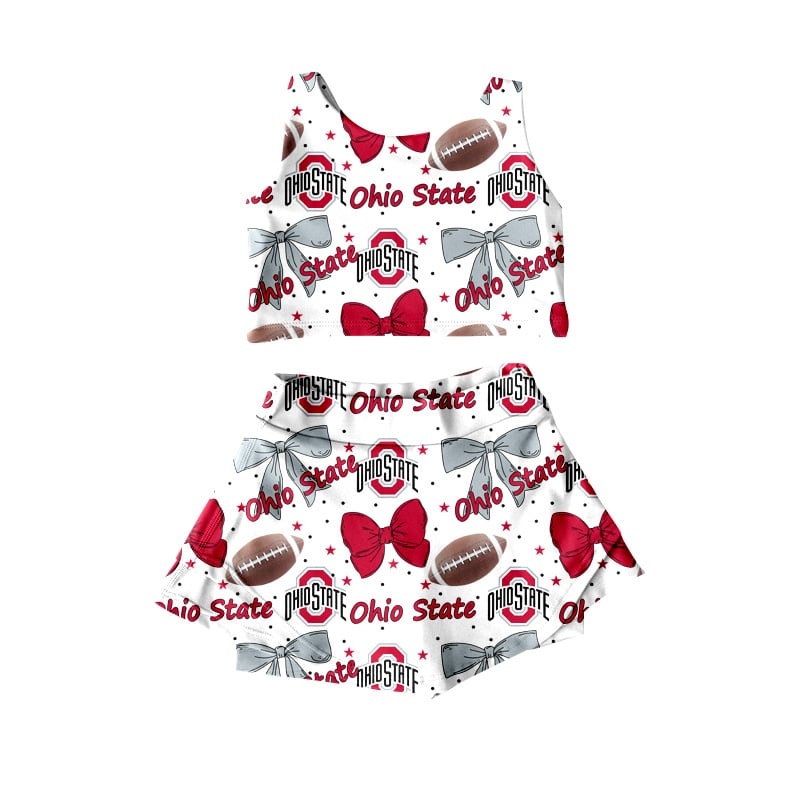 (Custom Design Preorder MOQ 5) Team's OHIO STATE Football Bows Print Shorts Skirts Girls Summer Yoga Clothes Set