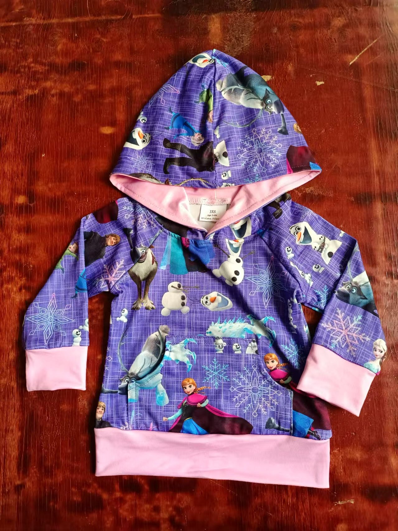 (Custom Design Preorder MOQ 3 ) Cartoon Princess Purple Print Girls Fall Hoodie Top