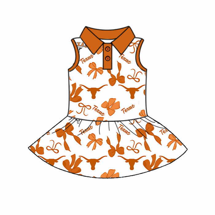 (Custom Design Preorder MOQ 5 Each Color) Team's Texas Longhorns Bows Print Girls Summer Clothes Sisters Matching Wear