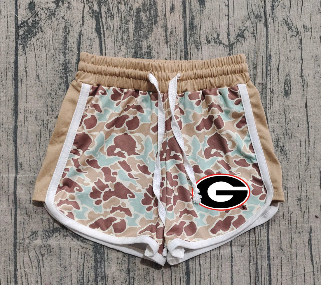 (Custom Design Preorder MOQ 5 Each Item) Team's Georgia Blue Camo Print Summer Bottom Shorts Mom and Me Matching Clothes
