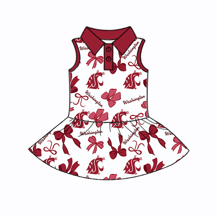 (Custom Design Preorder MOQ 5 Each Color) Team's Washington State Cougars Bows Print Girls Summer Clothes Sisters Matching Wear