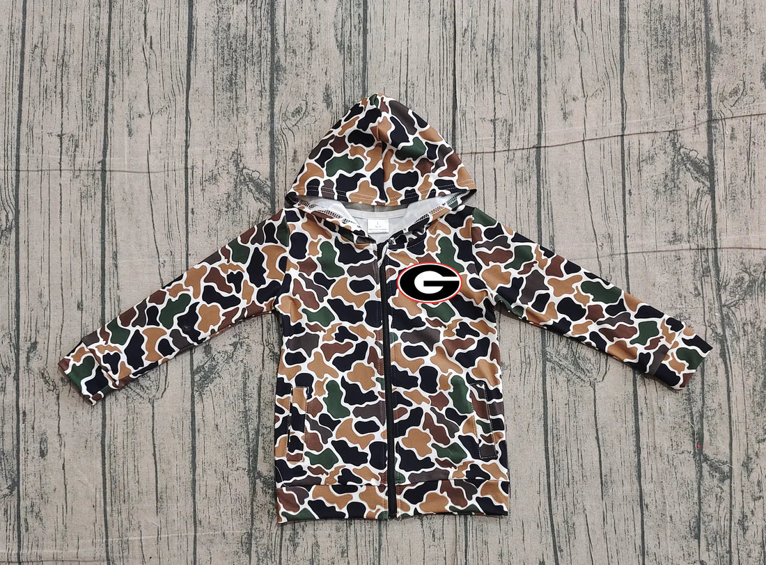 (Custom Design Preorder MOQ 5 Each Item) Team's Georgia Brown Camo Print Kids Fall Zipper Hoodie Jackets Top Mom and Me Matching Clothes