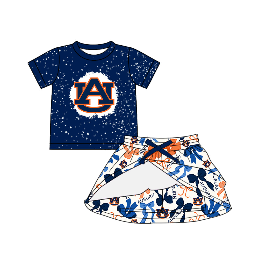 (Custom Design Preorder MOQ 5 Each Color) Team's AUBURN Bows Print Girls Summer Clothes Sisters Matching Wear