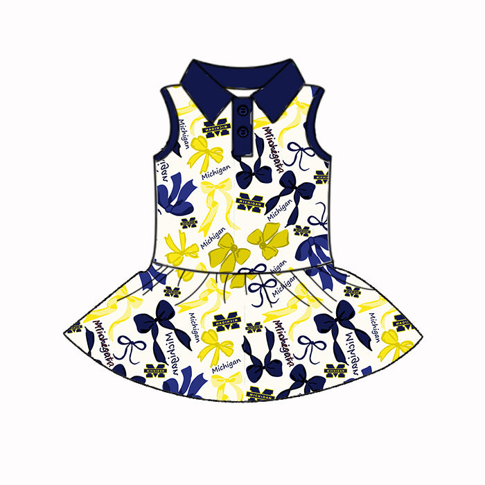 (Custom Design Preorder MOQ 5 Each Color) Team's Michigan Print Girls Summer Clothes Sisters Matching Wear