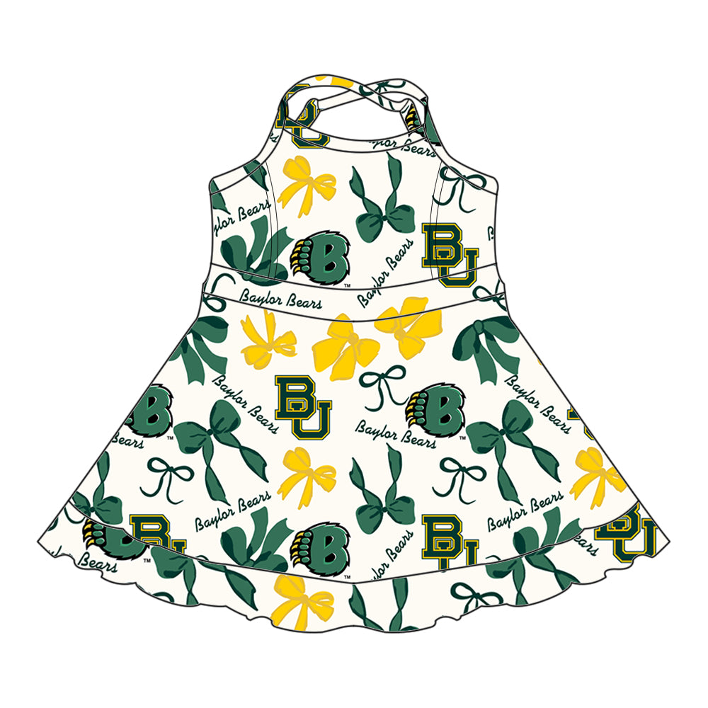 (Custom Design Preorder MOQ 5 Each Color) Team's BAYLOR BEARS Bows Print Girls Summer Clothes Sisters Matching Wear