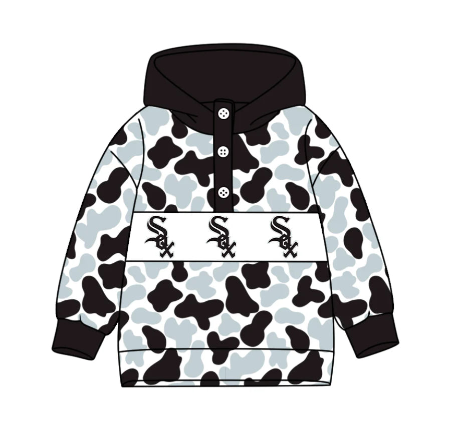 (Custom Design Preorder MOQ 5) Team's Chicago White Sox Camo Print Kids Long Sleeve Buttons Hoodie Top