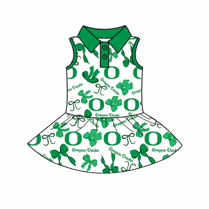 (Custom Design Preorder MOQ 5 Each Color) Team's Oregon Ducks Bows Print Girls Summer Clothes Sisters Matching Wear