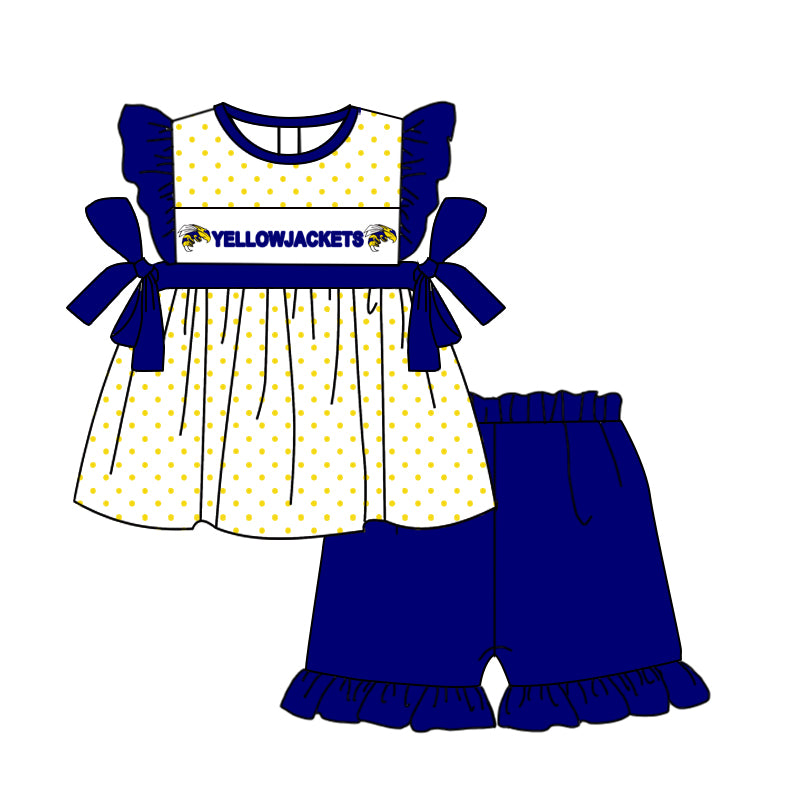 (Custom Design Preorder MOQ 5) Team's Yellowjackets Blue Print Girls Summer Clothes Set