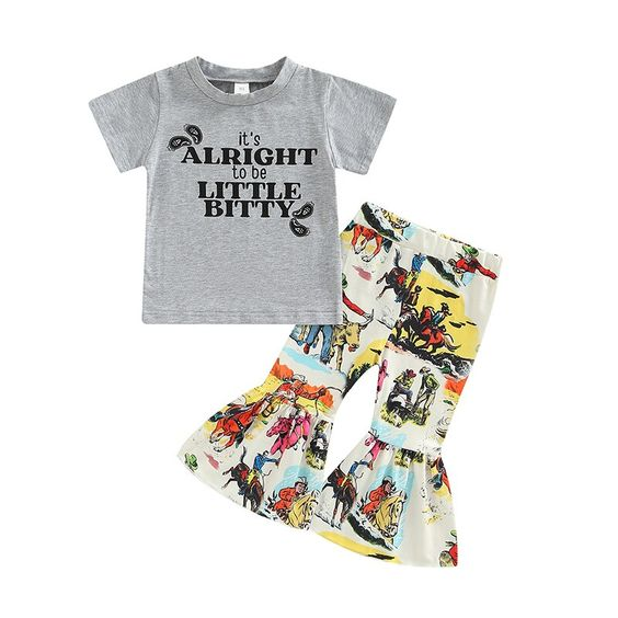 (Custom Design Preorder MOQ 5) It's Alright To Be Little Bitty Print Girls Western Clothes Set