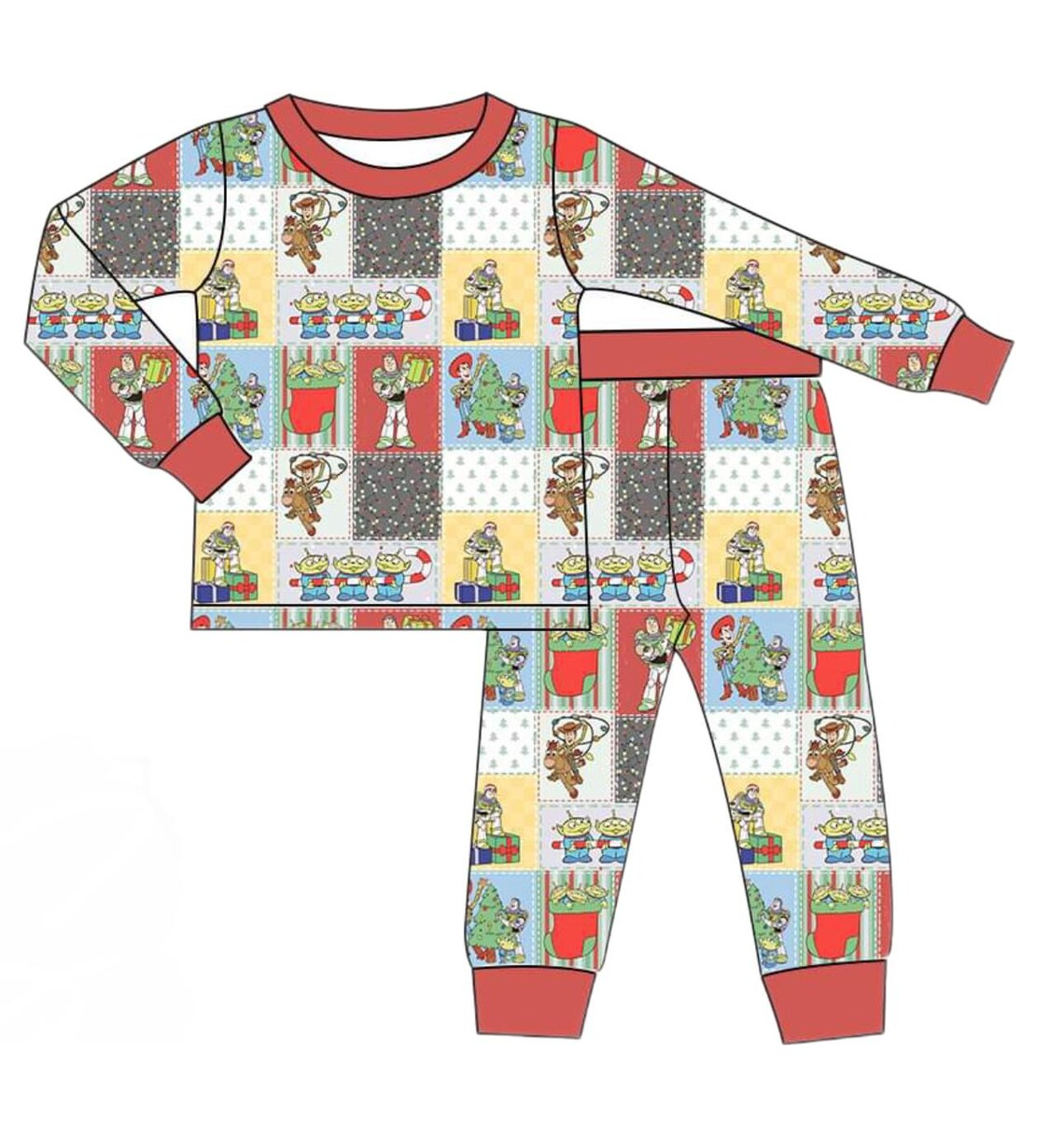 (Custom Design Preorder MOQ 20) Cartoon Toys Print Boys Christmas Pajamas Bamboo Clothes Set