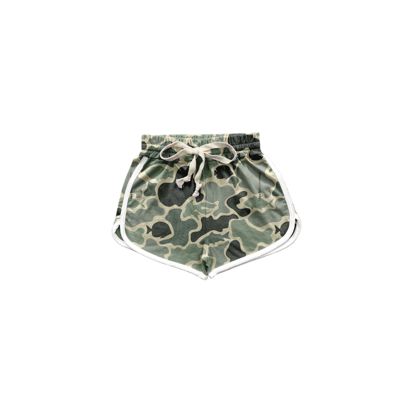 (Custom Design Preorder MOQ 5) Green Camo Fish Print Kids Summer Shorts