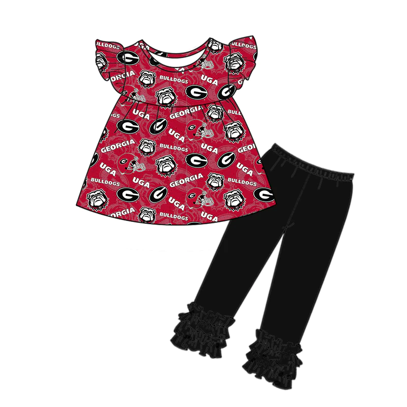 (Custom Design Preorder MOQ 5) Team's Wine G Print Top Black Legging Pants Girls Clothes Set