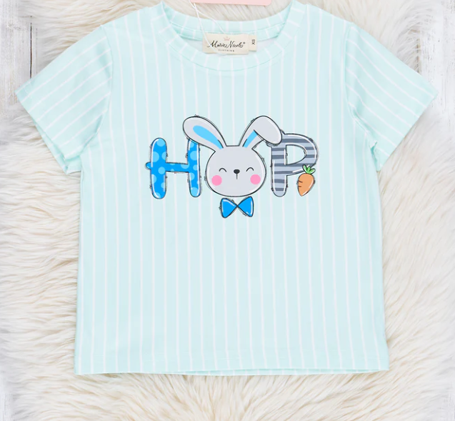 (Custom Design Preorder MOQ 5) Bunny HOP Print Boys Easter Tee Shirts Tops