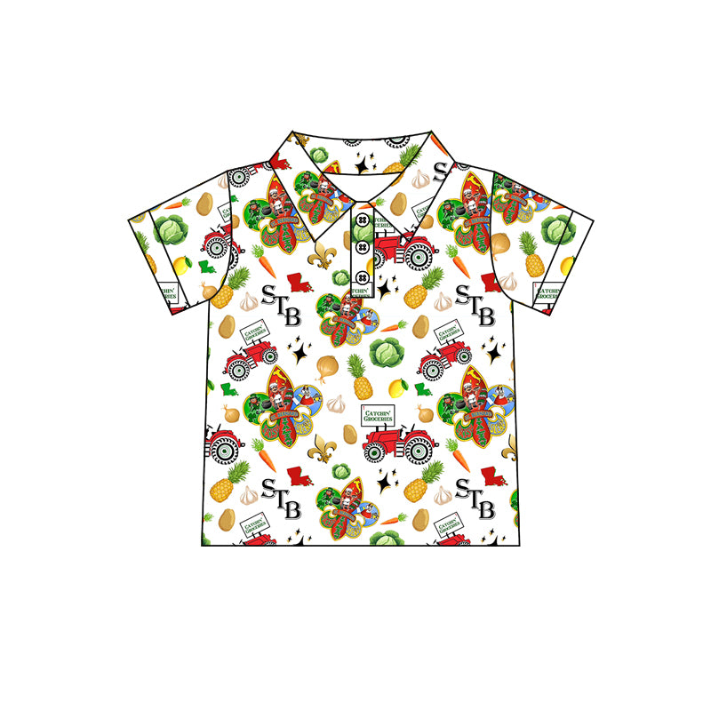 (Custom Design Preorder MOQ 5 ) STB Farm Anchor Print Boys Summer Polo Tee Shirts Top