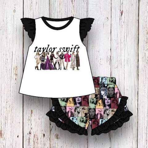 (Custom Design Preorder MOQ 5) Singer Swiftie Shorts Girls Summer Clothes Set
