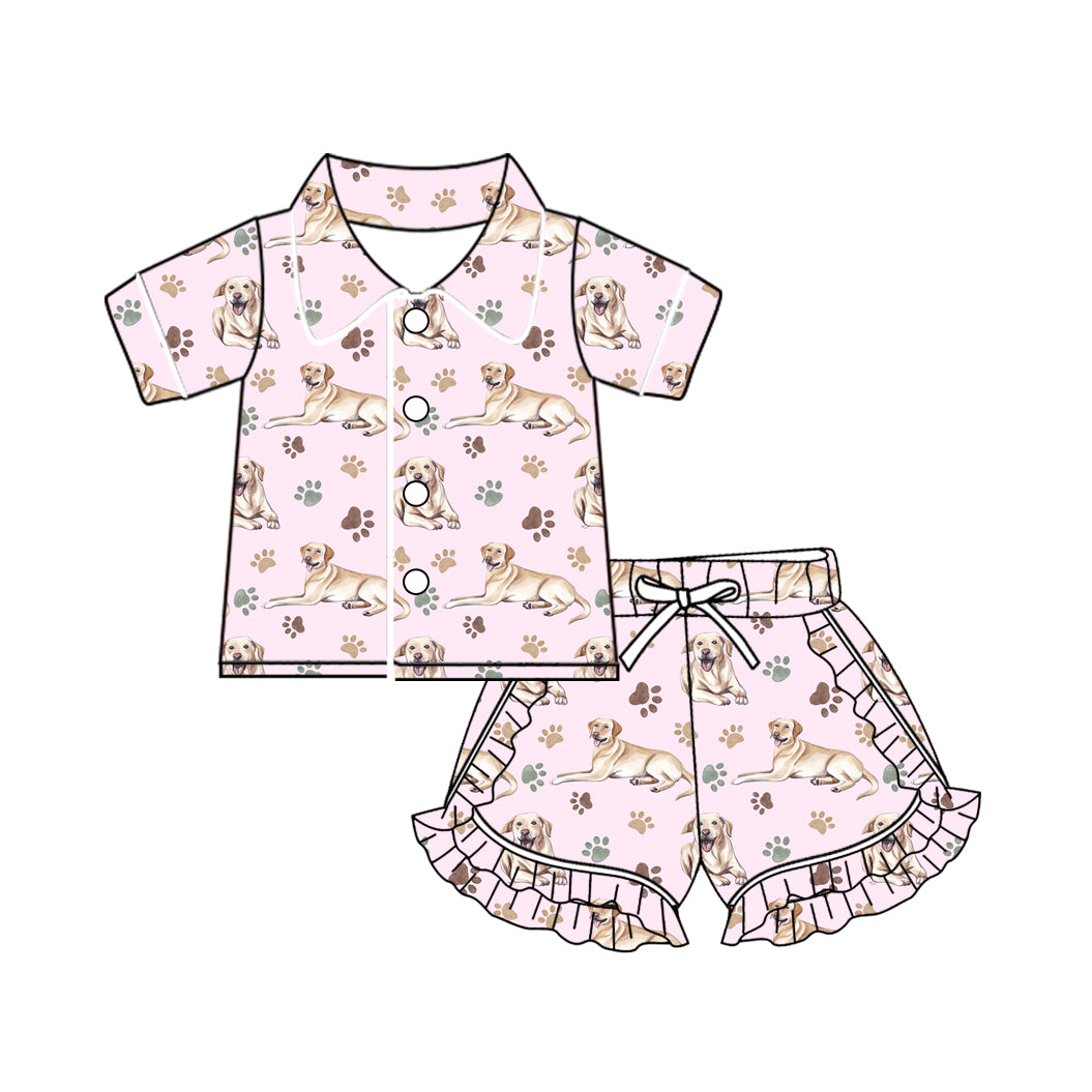 (Custom Design Preorder MOQ 5) Dog Paw Print Girls Summer Pajamas Clothes Set