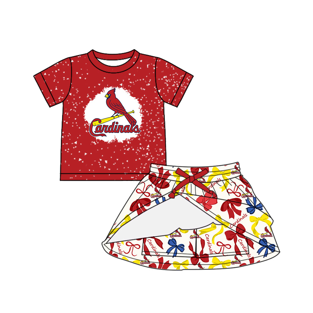 (Custom Design Preorder MOQ 5 Each Color) Team's CARDINALS Bows Print Girls Summer Clothes Sisters Matching Wear