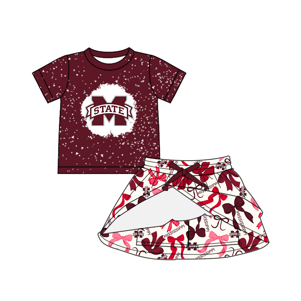 (Custom Design Preorder MOQ 5 Each Color) Team's MISSISSIPPI STATE Bows Print Girls Summer Clothes Sisters Matching Wear