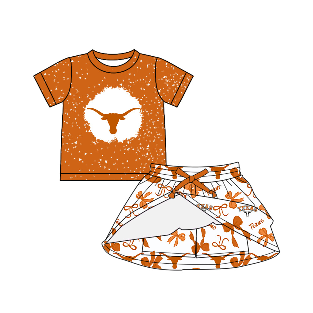 (Custom Design Preorder MOQ 5 Each Color) Team's Texas Longhorns Bows Print Girls Summer Clothes Sisters Matching Wear