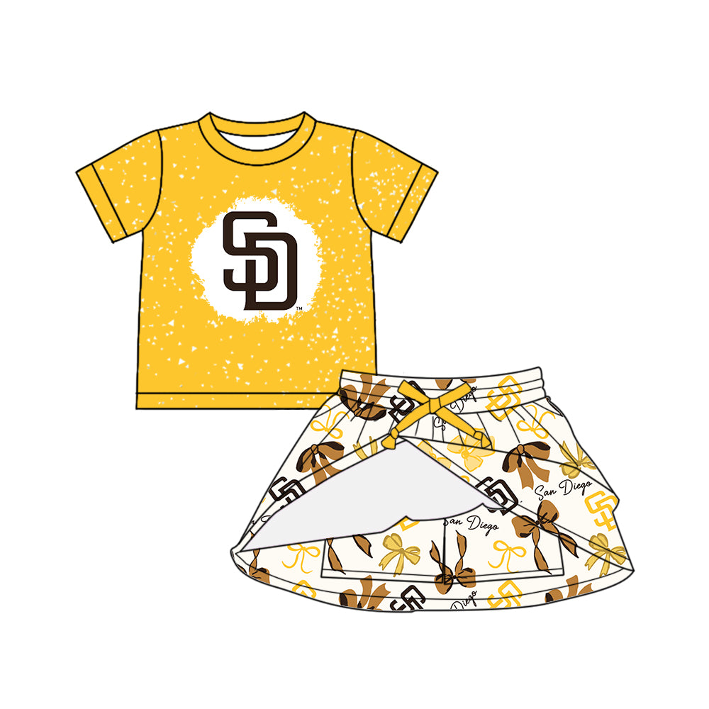 (Custom Design Preorder MOQ 5 Each Color) Team's SAN DIEGO Bows Print Girls Summer Clothes Sisters Matching Wear