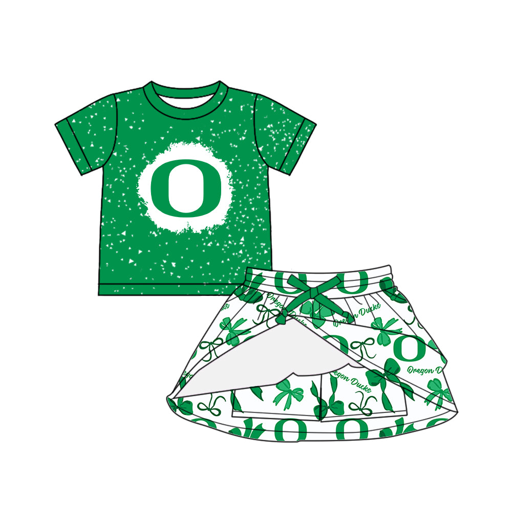 (Custom Design Preorder MOQ 5 Each Color) Team's Oregon Ducks Bows Print Girls Summer Clothes Sisters Matching Wear