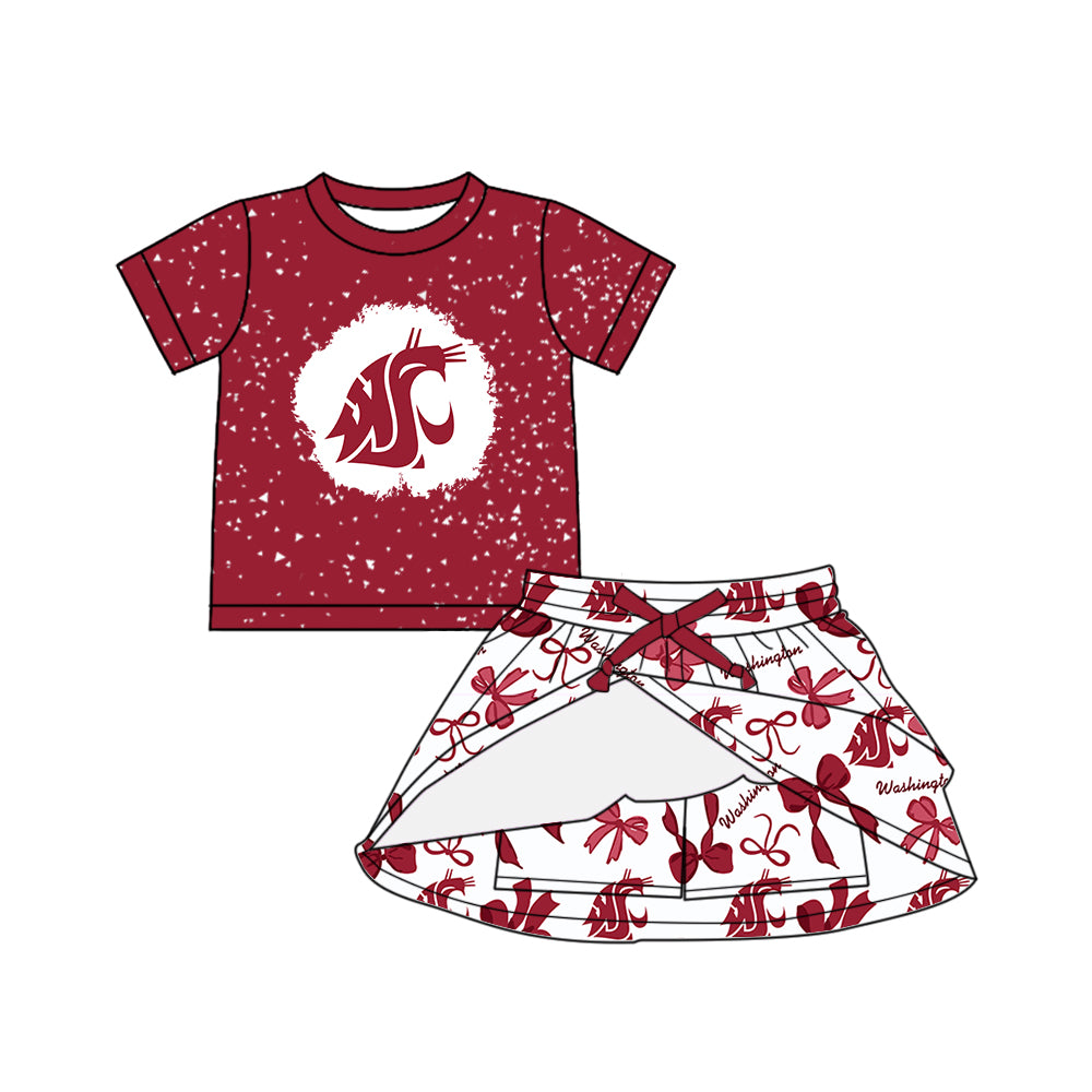 (Custom Design Preorder MOQ 5 Each Color) Team's Washington State Cougars Bows Print Girls Summer Clothes Sisters Matching Wear