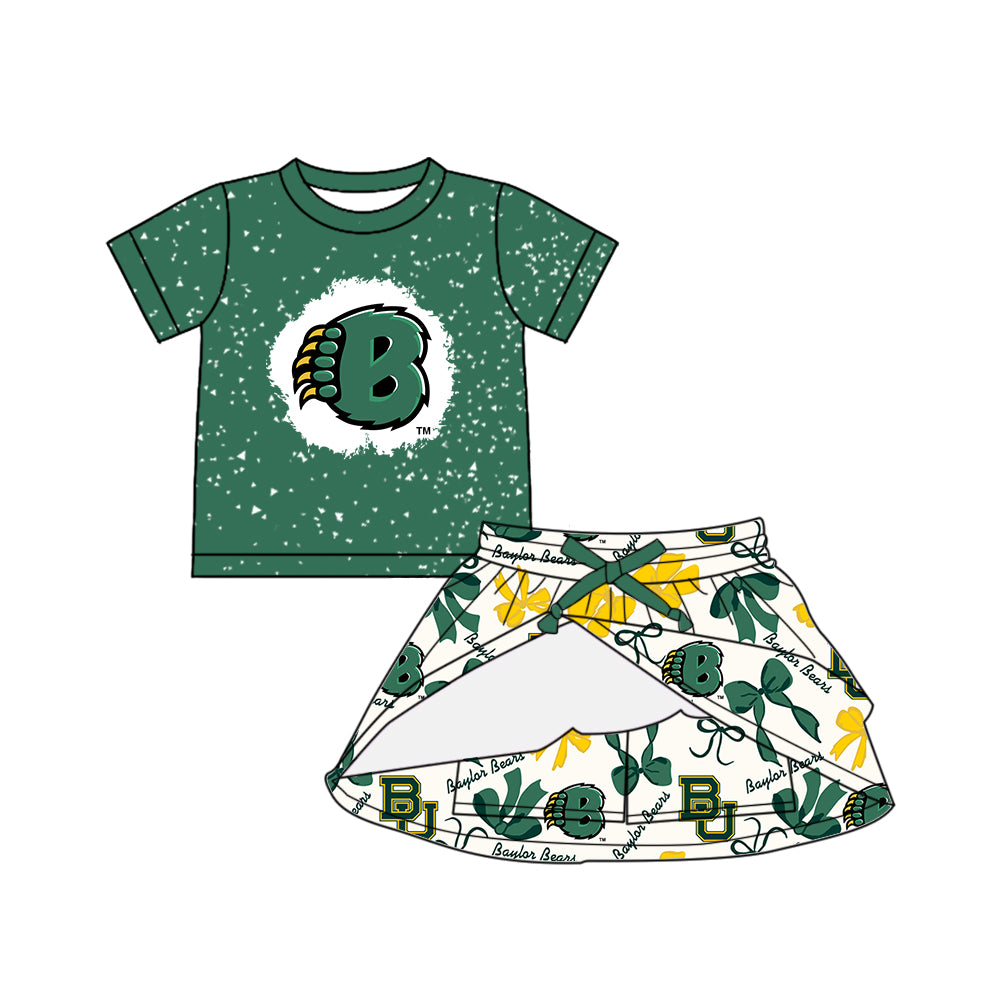 (Custom Design Preorder MOQ 5 Each Color) Team's BAYLOR BEARS Bows Print Girls Summer Clothes Sisters Matching Wear