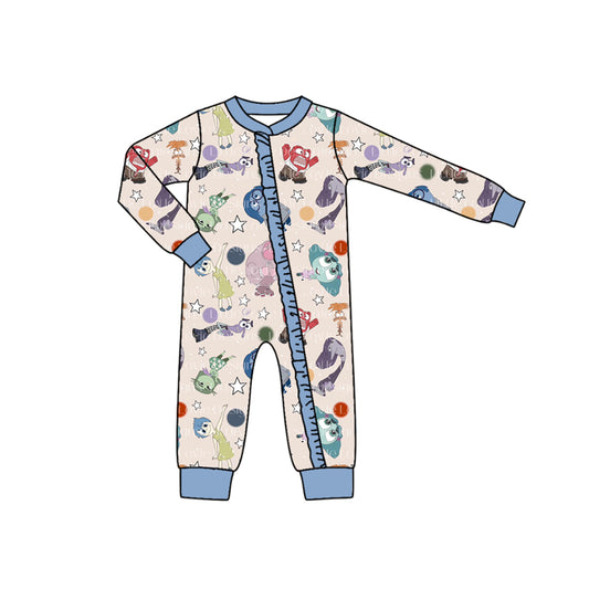 (Custom Design Preorder MOQ 5)  Cartoon Figure Inside Out Stars Print Baby Girls Bamboo Sleeper Zipper Romper