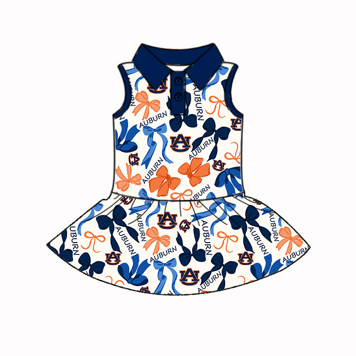 (Custom Design Preorder MOQ 5 Each Color) Team's AUBURN Bows Print Girls Summer Clothes Sisters Matching Wear