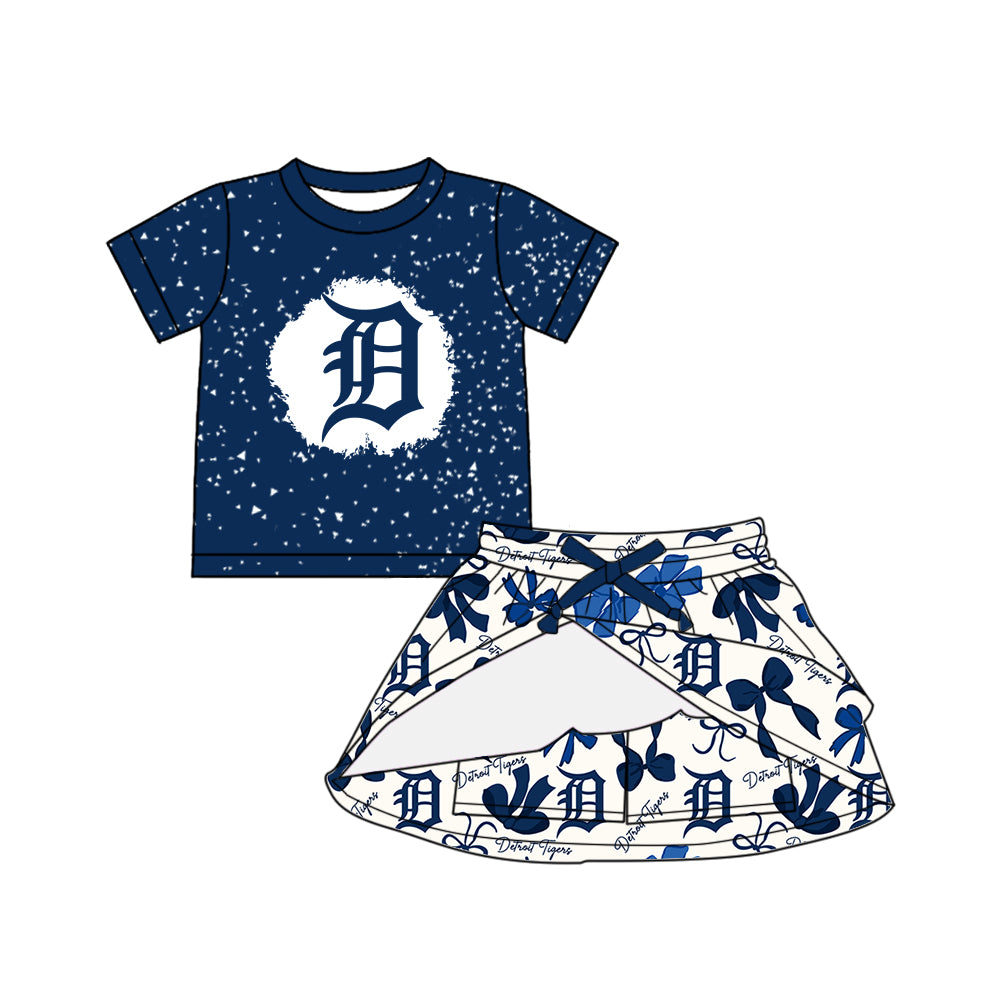 (Custom Design Preorder MOQ 5 Each Color) Team's DETROIT TIGERS Bows Print Girls Summer Clothes Sisters Matching Wear