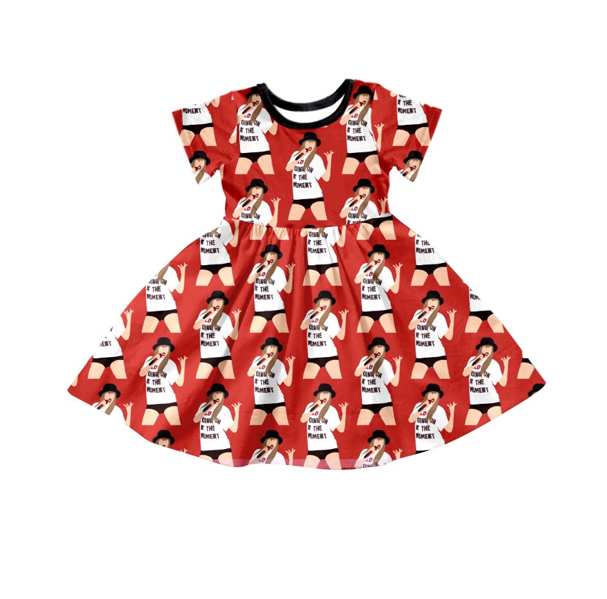 (Custom Design Preorder MOQ 5) Singer Red Print Girls Summer Knee Length Dress