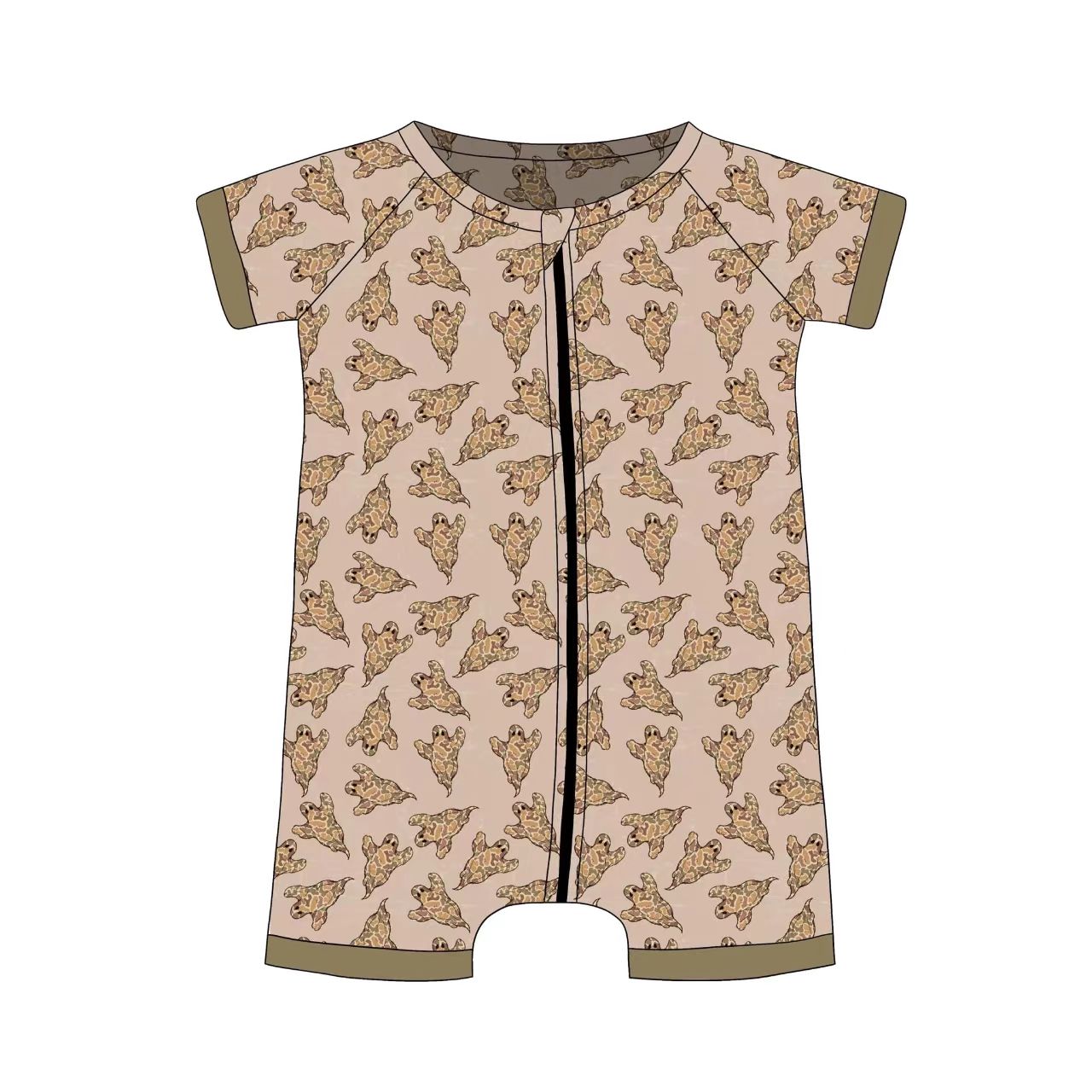 (Custom Design Preorder MOQ 20) Ghost Camo Print Baby Boys Halloween Bamboo Sleeper Zipper Romper