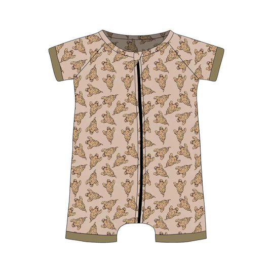 (Custom Design Preorder MOQ 20)  Ghost Camo Print Baby Boys Halloween Bamboo Sleeper Zipper Romper