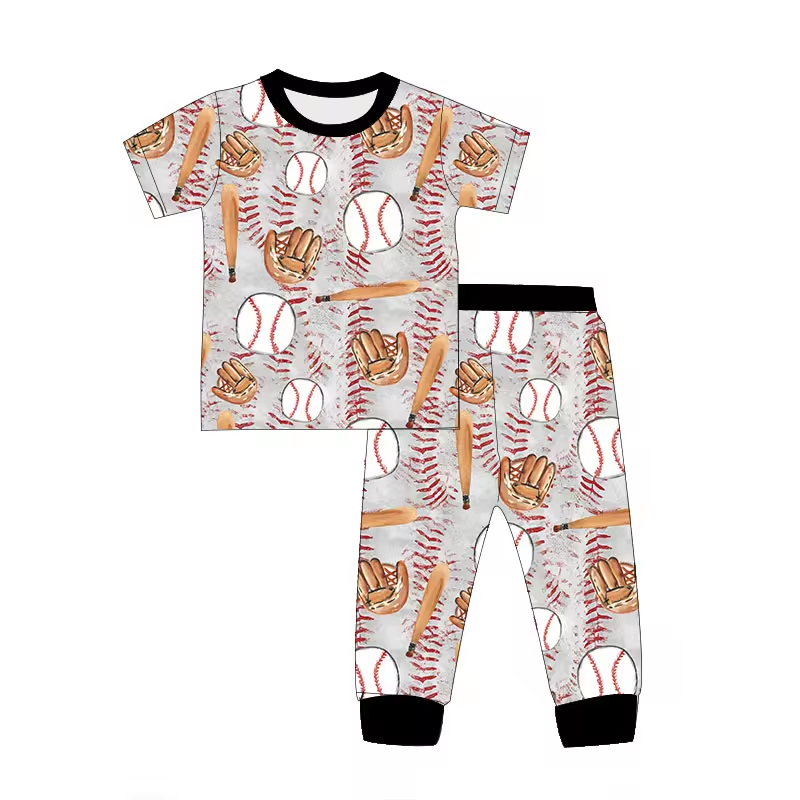 (Custom Design Preorder MOQ 5) Baseball Print Boys Pajamas Clothes Set