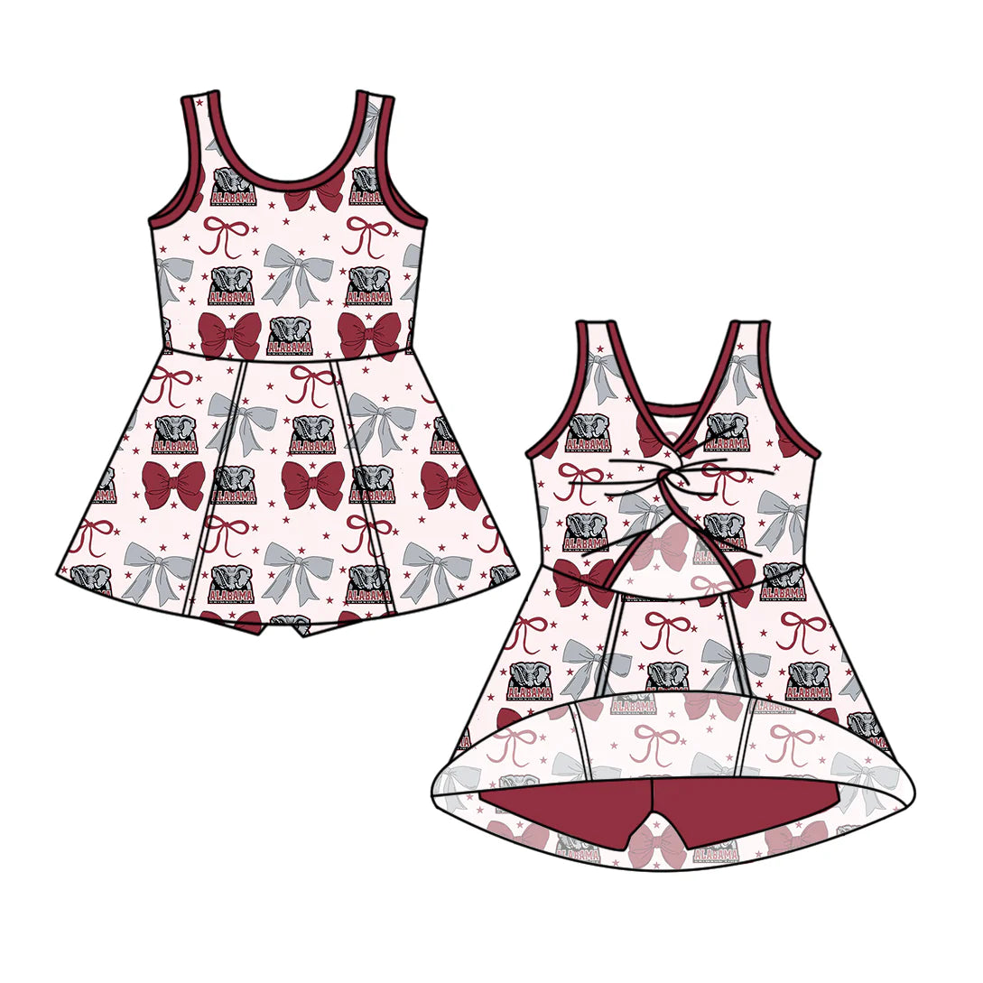 (Custom Design Preorder MOQ 5 ) Team's ALABAMA Bows Print Backless Top Shorts Skirts Girls Summer Yoga Dress