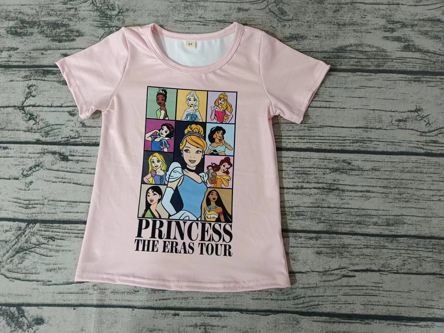 (Custom Design Preorder MOQ 5) Cartoon Princess Print Girls Summer Tee Shirts Top