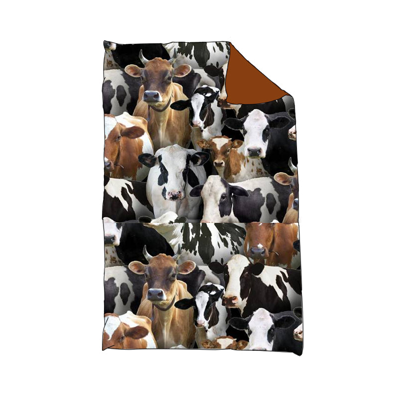 (Custom Design Preorder MOQ 5)NO.11 Farm Cow Brown Print Baby Blanket