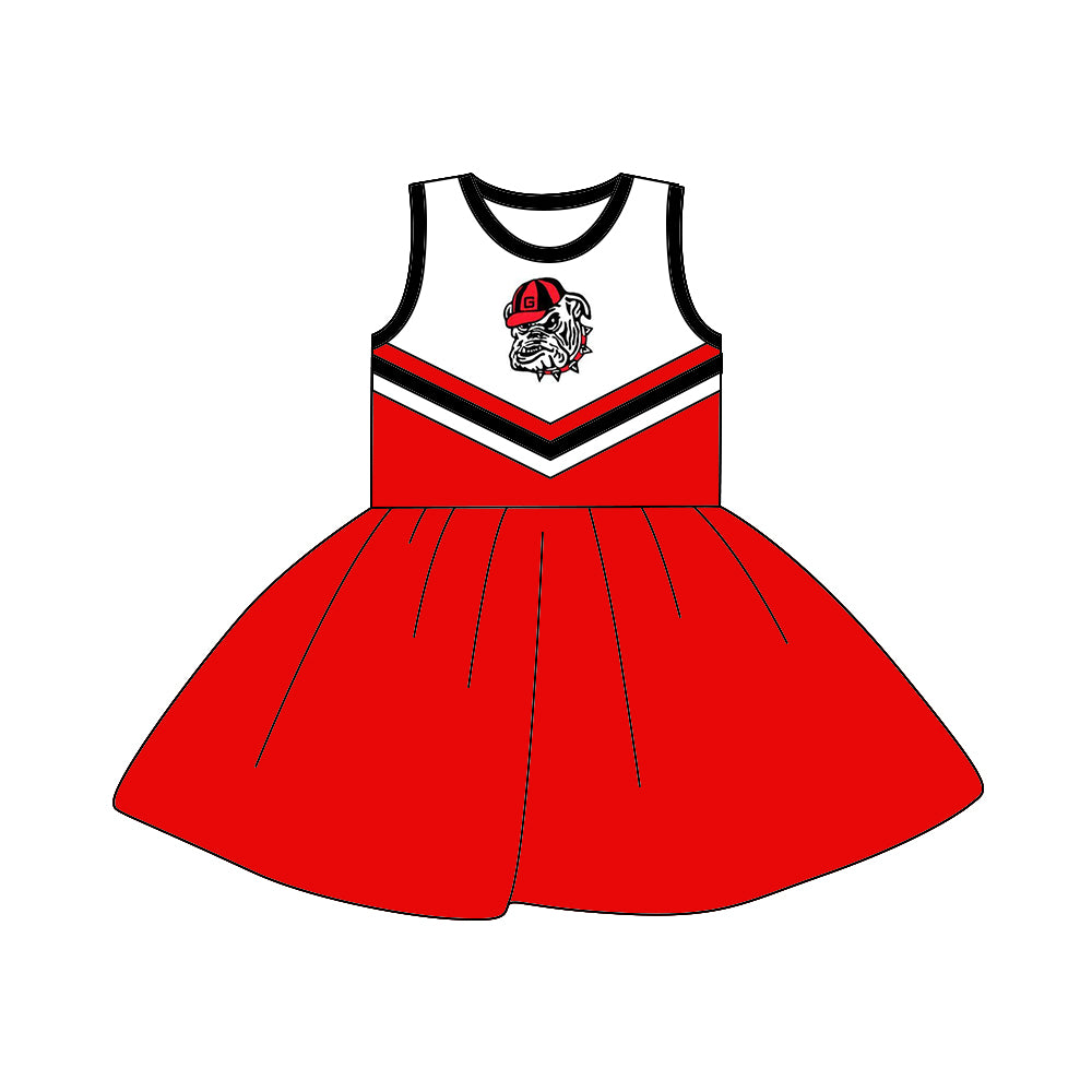 (Custom Design Preorder MOQ 5) Sleeveless Football Team's G Red Knee Length Dress